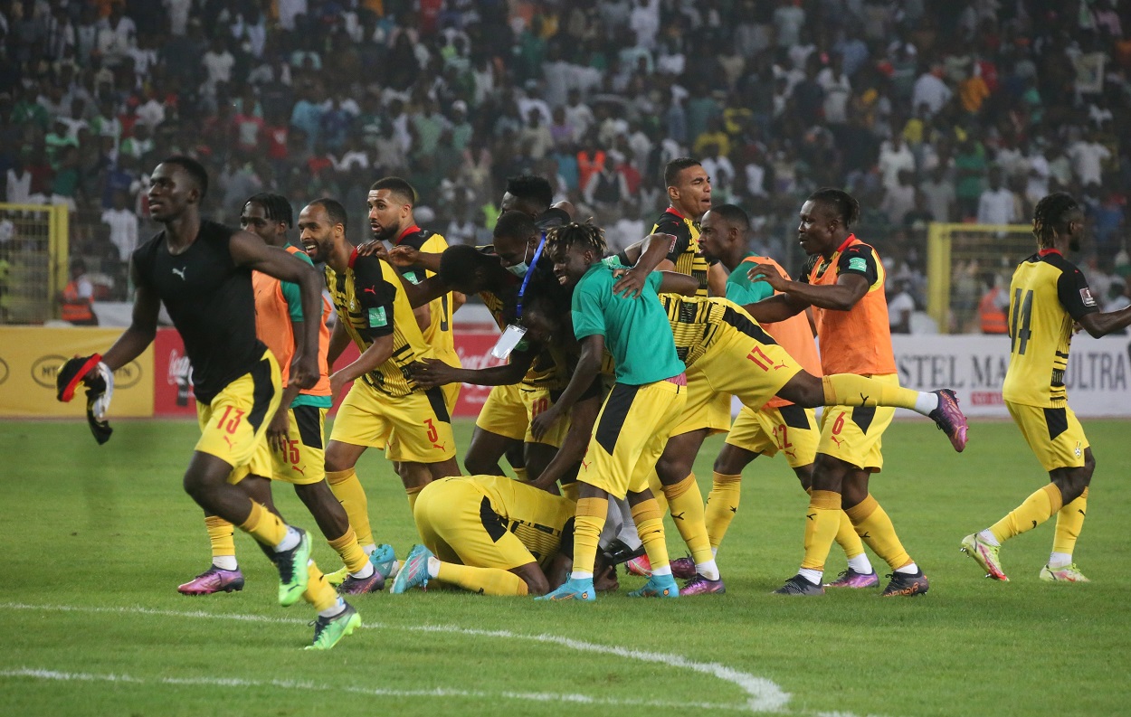 Kegembiraan pemain timnas Ghana setelah memastikan tampil di Piala Dunia 2022. Foto: Twitter/@CAF_Online