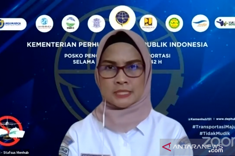 Tangkapan layar dari Juru Bicara Kementerian Perhubungan Adita Irawati dalam konferensi pers virtual Satgas COVID-19 di Jakarta, Kamis (13/5/2021) (ANTARA/Prisca Triferna)