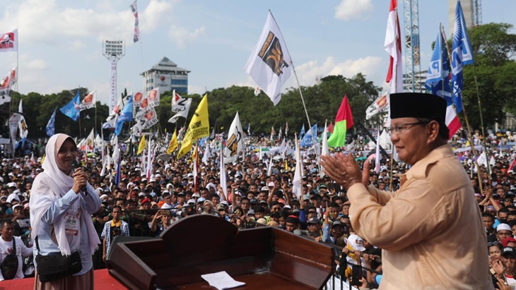 Prabowo Subianto menggelar kampanye di Stadion Sriwedari. (BPN)