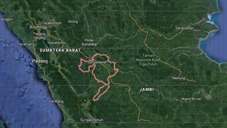 Kabupaten Dharmasraya dalam peta. (Foto: Google Maps)