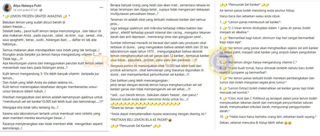 [HOAKS atau FAKTA]: Lemon Sembuhkan Kanker, Lebih Ampuh dari Kemoterapi