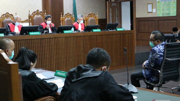 Brigjen Prasetijo Utomo dituntut 2,5 tahun penjara ditambah denda Rp100 juta subsider 6 bulan kurungan di pengadilan Tipikor Jakarta, Senin (8/2). (Desca Lidya Natalia)