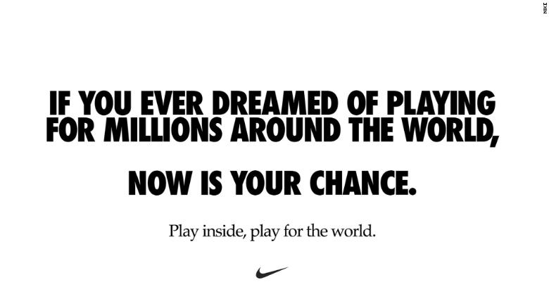 Nike memberikan pesan yang mendukung social distancing. (Foto: CNN) 