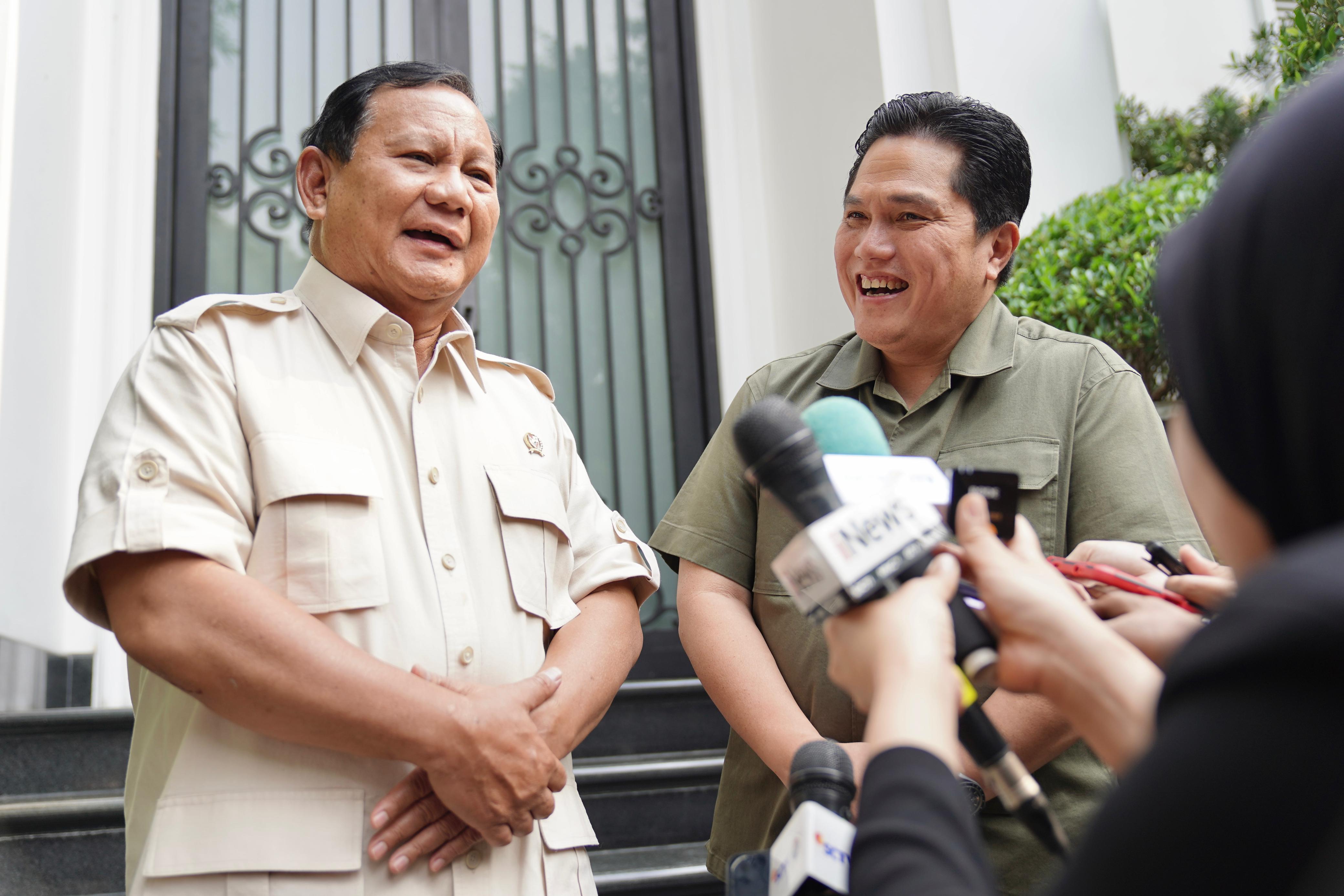 Prabowo Ucapkan Terima Kasih ke Erick yang Sudah Banyak Bantu di Kabinet