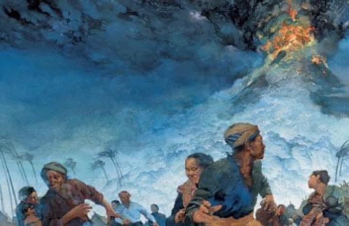 Ilustrasi letusan gunung Tambora. (Foto Smithsonian Magazine)