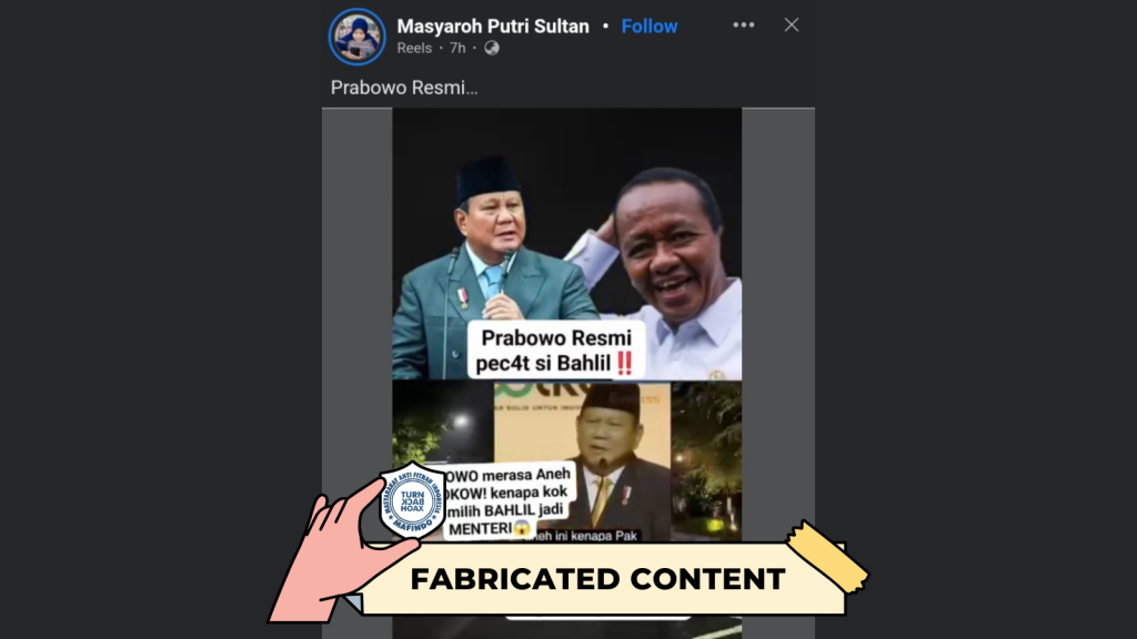 [HOAKS atau FAKTA]: Heran Kenapa Bisa Dipilih Jokowi, Prabowo Pecat Bahlil Lahadalia