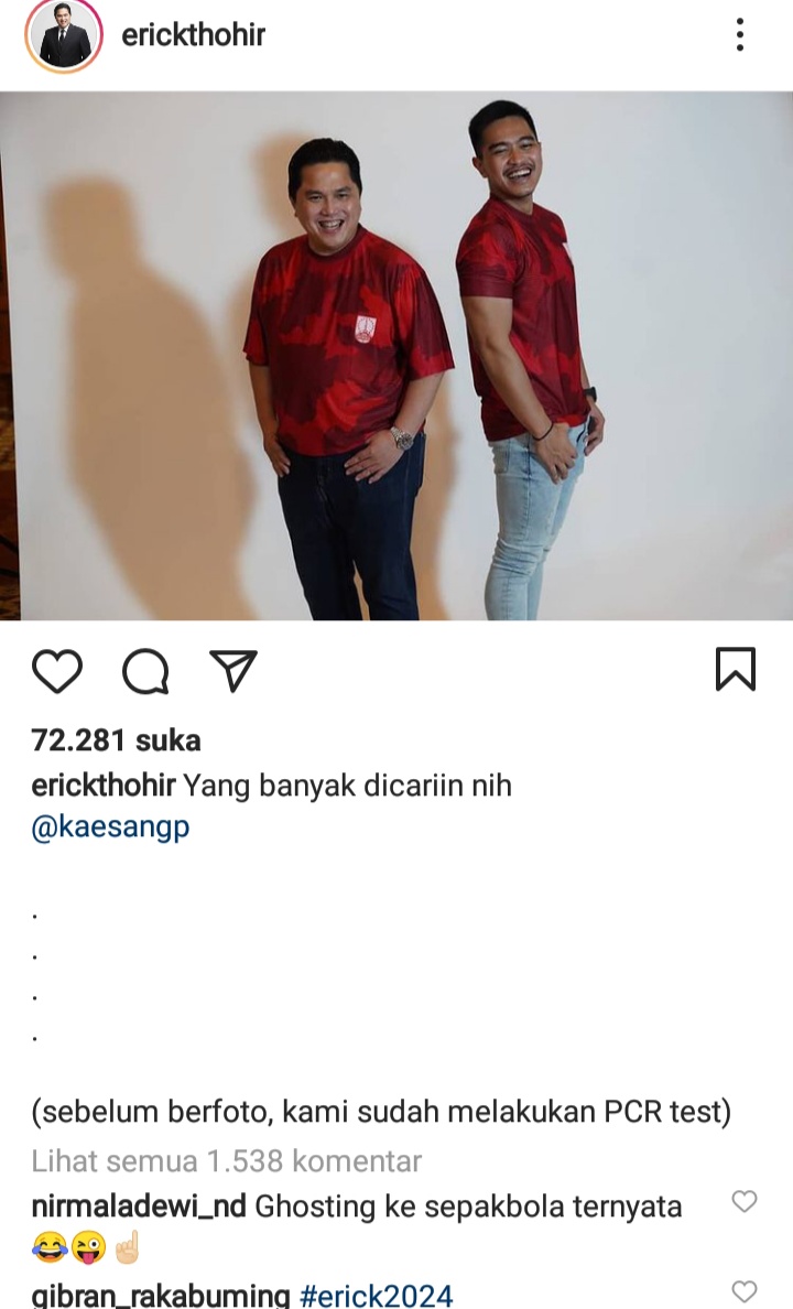 Gibran Rakabuming Raka membuat hashtag #Erick2024 di media sosial (medsos). (MP/Ismail)