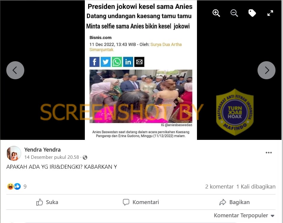 [HOAKS atau FAKTA]: Jokowi Kesal Tamu Undangan Kaesang Minta Selfie dengan Anies