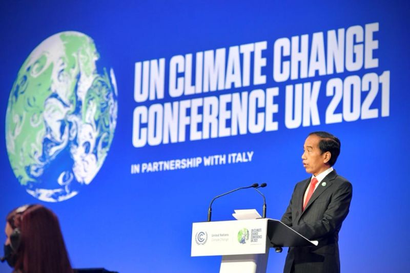 Presiden Joko Widodo berbicara pada Climate Change Conference (COP26) di Scottish Event Campus, Glasgow, Skotlandia, Senin (1/11) waktu setempat. (Laily Rachev - Biro Pers Sekretariat Presiden)
