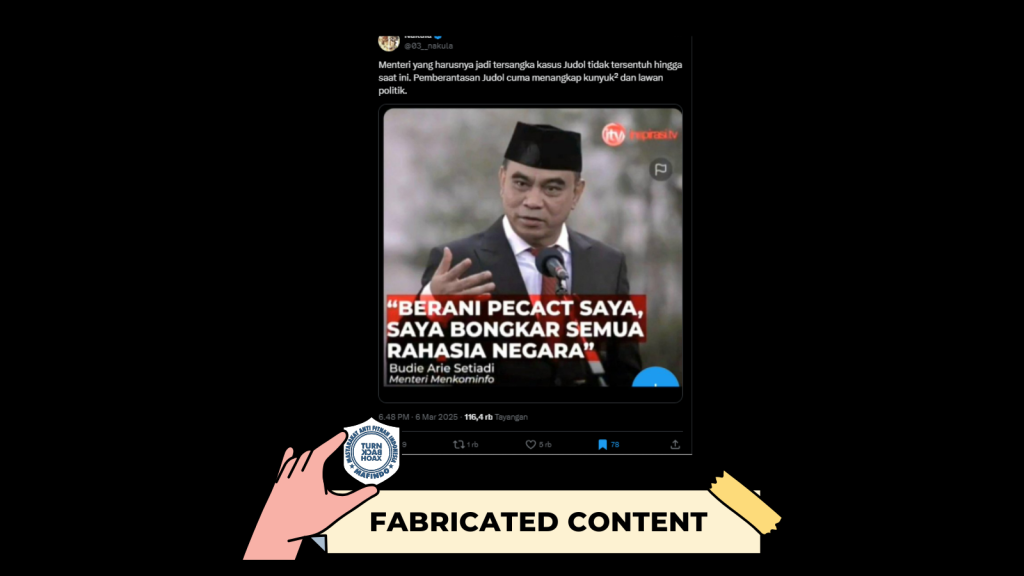[HOAKS atau FAKTA]: Menteri Budi Arie Ancam Buka Rahasia Negara Jika Dipecat 