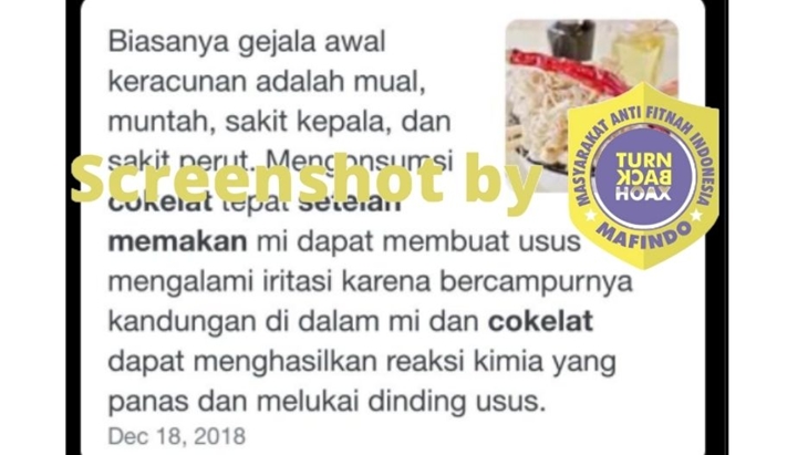 [HOAKS atau FAKTA]: Bahaya Makan Cokelat Setelah Konsumsi Mi