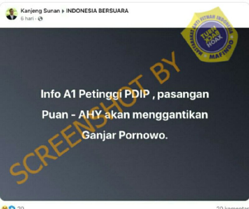 [HOAKS atau FAKTA]: Pasangan Puan - AHY Gantikan Ganjar