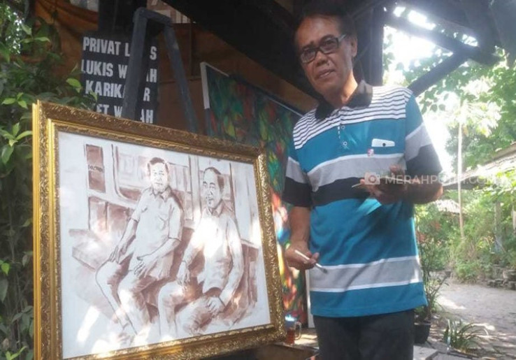  Abadikan Momen Pertemuan Jokowi dan Prabowo, Seniman Solo Raup Rp10 Juta