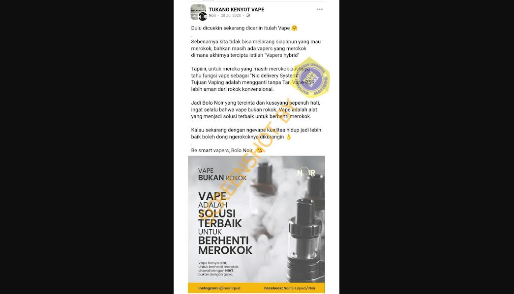 [HOAKS atau FAKTA ]: Vape jadi Solusi Terbaik Berhenti Merokok