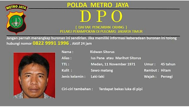 Beredar, Selebaran DPO Kasus Pembunuhan Sadis Pulomas
