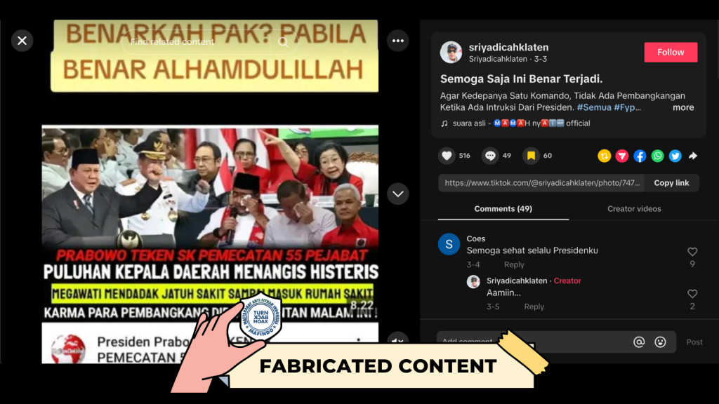 [HOAKS atau FAKTA]: Ada yang Membangkang, Prabowo Pecat 55 Kepala Daerah