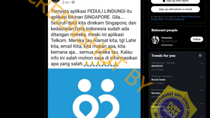 [HOAKS atau FAKTA]: Aplikasi PeduliLindungi Dibuat dan Direkam oleh Singapura