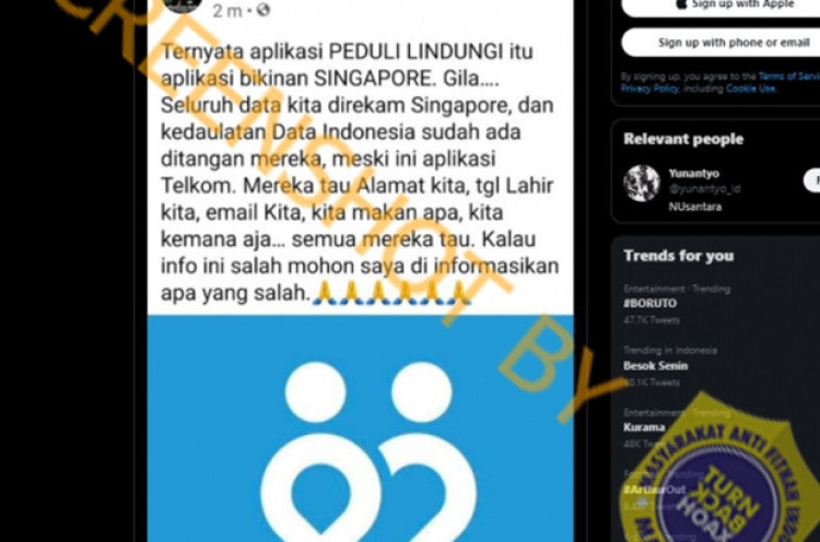 [HOAKS atau FAKTA]: Aplikasi PeduliLindungi Dibuat dan Direkam oleh Singapura