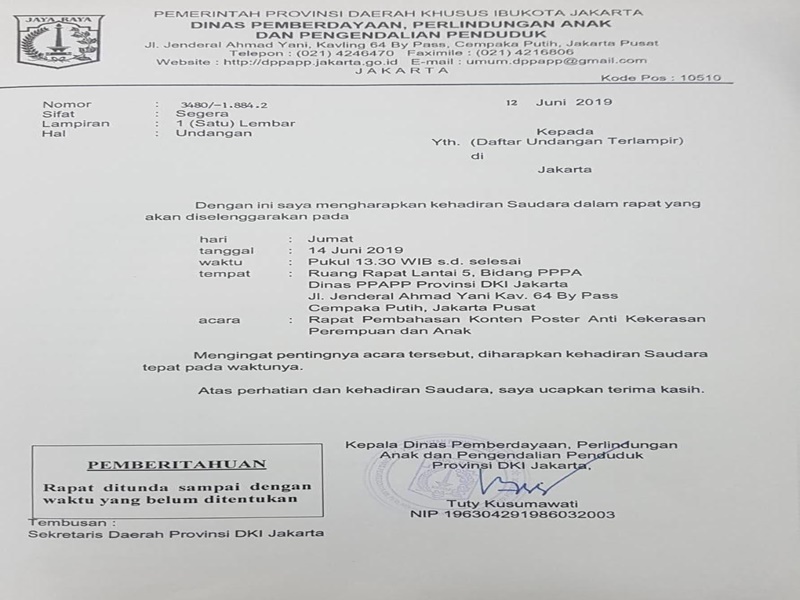 Undangan dari Dinas Pemberdayaan Perempuan dan Perlindungan Anak DKI Jakarta