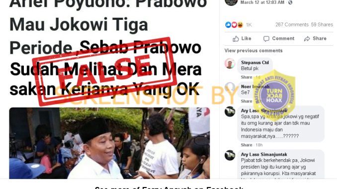 Tangkapan layar hoaks soal Prabowo. (Foto: Mafindo)