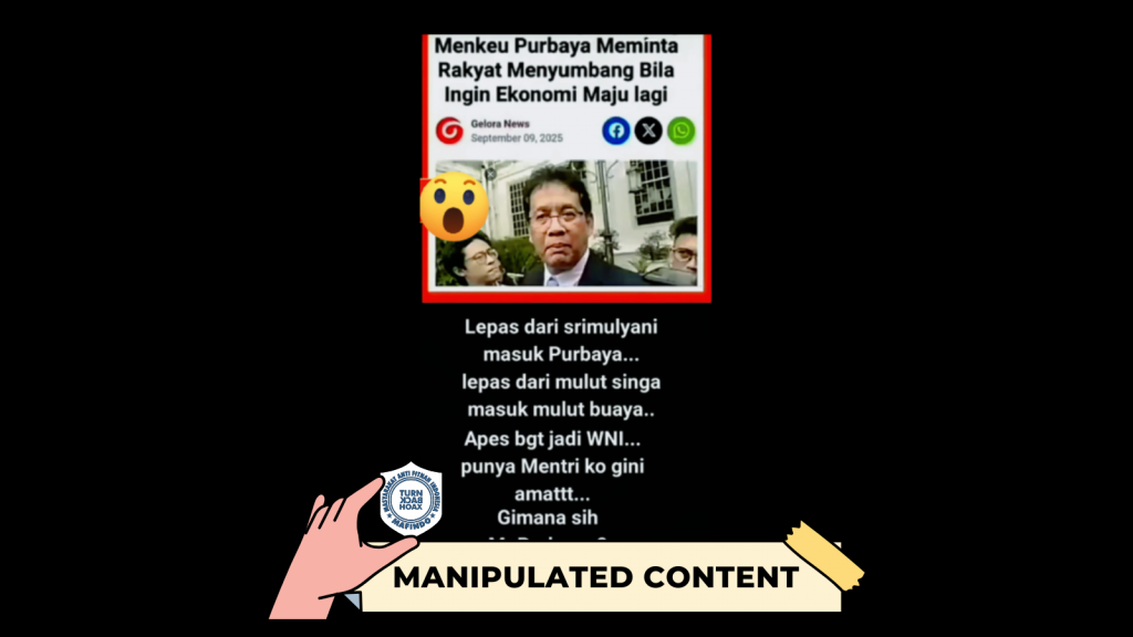 [HOAKS atau FAKTA]: Menkeu Purbaya Minta Rakyat Sumbang Uang Kalau Mau Ekonomi Maju