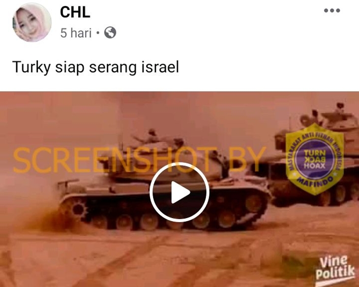 Tangkapan layar media sosial soal hoaks pasukan Turki siap serang Israel. (Foto: MP/Turnbackhoax.id)