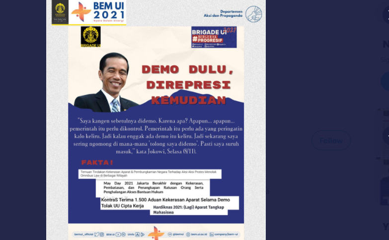Kritik BEM UI. (Foto: Tangkapan Layar)