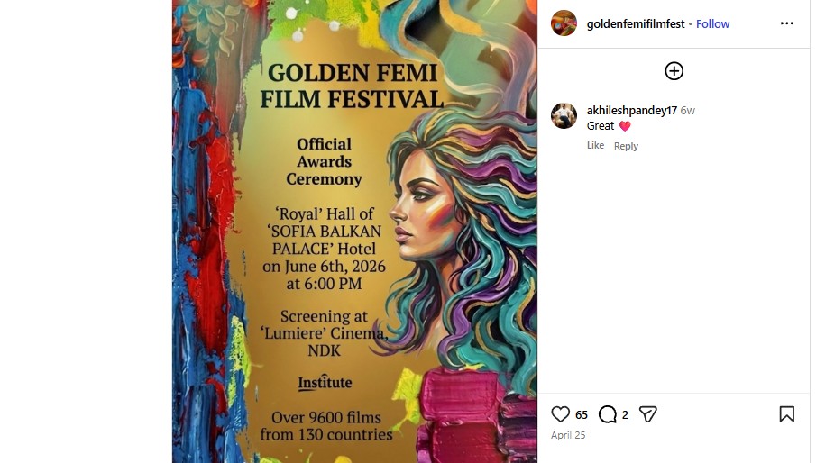 Tiga Film Sineas Indonesia Raih Penghargaan Ajang Golden FEMI Film Festival 2026 Bulgaria