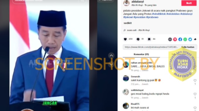 [HOAKS atau FAKTA]: Jokowi Pidato Jangan Ada yang Protes Prabowo Naik Pangkat