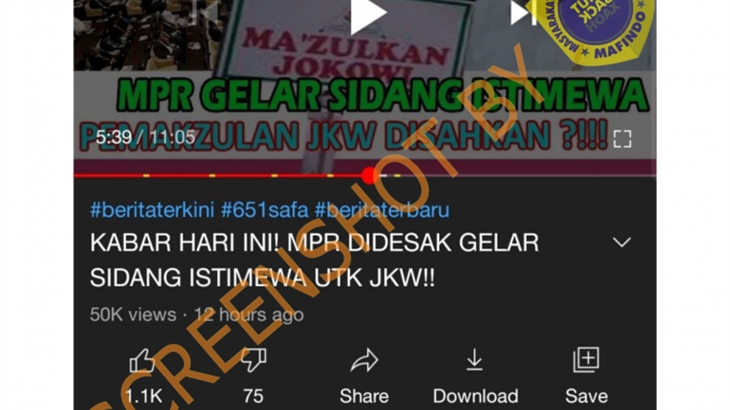 [HOAKS atau FAKTA]: MPR Gelar Sidang Istimewa untuk Makzulkan Jokowi