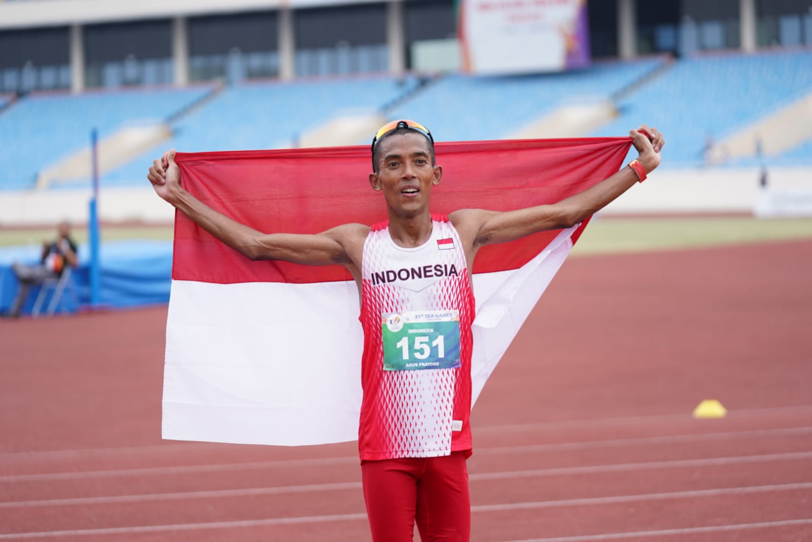 Agus Prayogo finis kedua di belakang pelari tuan rumah. (NOC Indonesia/M Rifqi)