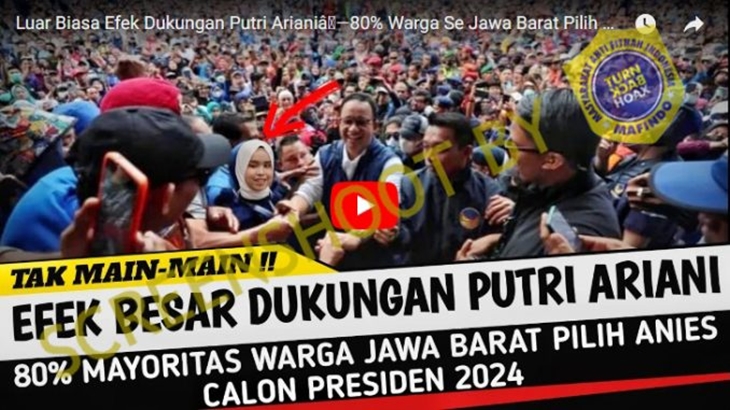 [HOAKS atau FAKTA]: Efek Putri Ariani, 80 Persen Warga Jawa Barat Pilih Anies Jadi Presiden