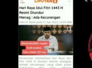 [HOAKS atau FAKTA] :  Ada Kecurangan, Hari Raya Idul Fitri 2022 Diundur