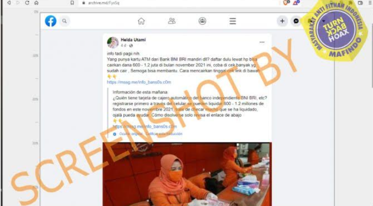[HOAKS atau FAKTA]: Tiga Bank Pelat Merah Bagi-Bagi Uang Rp 1,2 Juta untuk Nasabah
