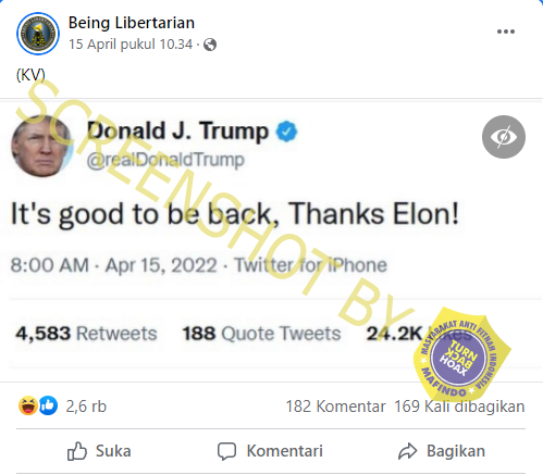 [HOAKS atau FAKTA]: Elon Musk Beli Twitter, Akun Donald Trump Kembali Aktif
