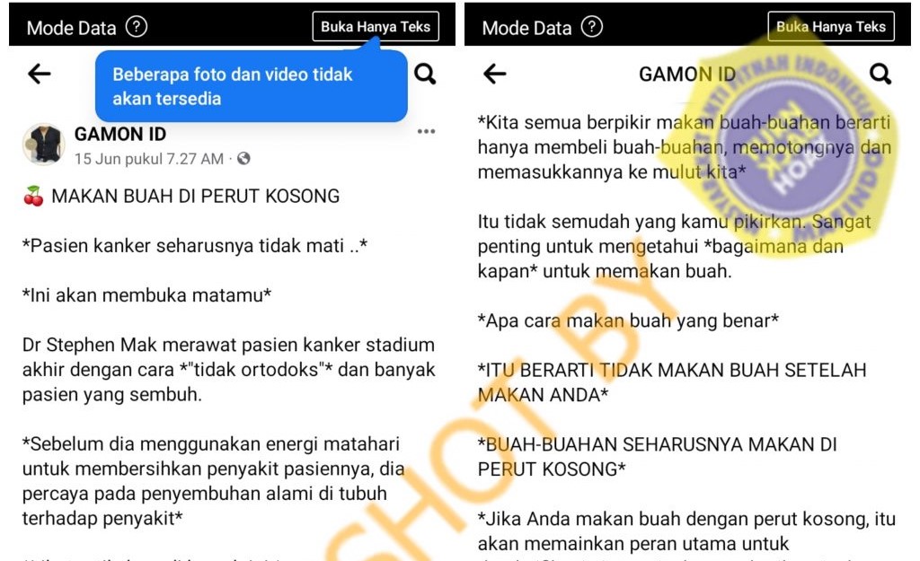 [HOAKS atau FAKTA]: Makan Buah saat Perut Kosong Menyembuhkan Kanker