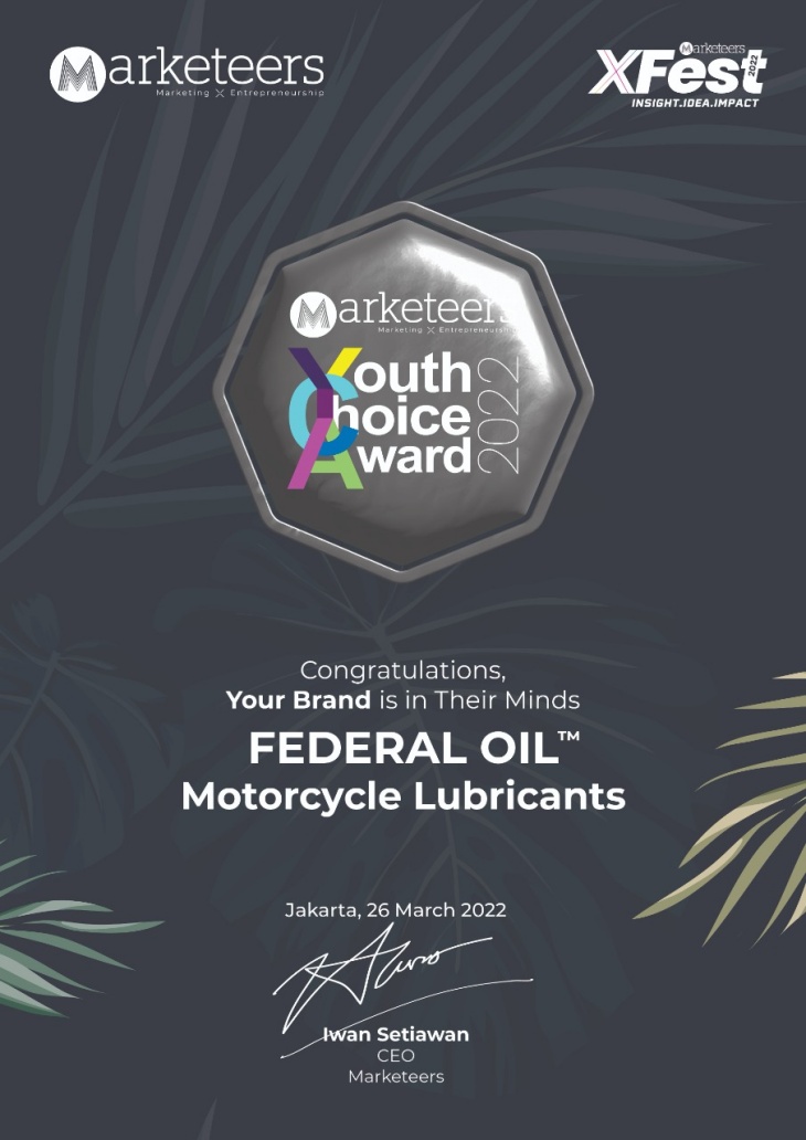 Federal Oil Jadi Pilihan Gen Z dan Terima Penghargaan Bergengsi di YCA 2022