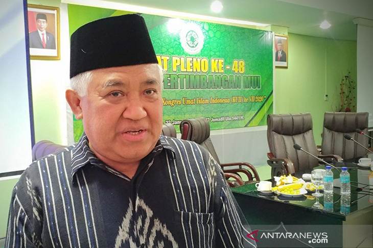 Ketua Dewan Pertimbangan Majelis Ulama Indonesia Din Syamsuddin di Gedung MUI Pusat, Jakarta, Rabu (22/1/2020). ANTARA/Anom Prihantoro/pri.