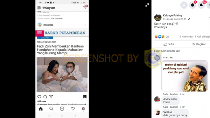 Tangkapan layar soal hoaks Fadli Zon bersama seorang wanita di atas ranjang. (Foto: MP/Turnbackhoax.id)