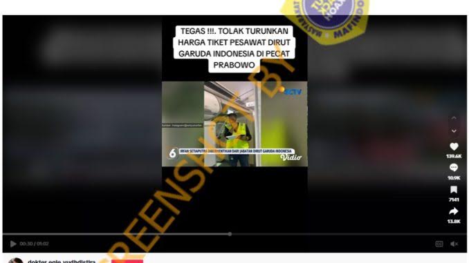 [HOAKS atau FAKTA]: Dirut Garuda Dipecat Karena Tolak Turunkan Harga Tiket Pesawat