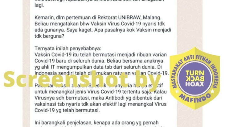 [HOAKS atau FAKTA]: Vaksin COVID-19 Tak Berguna karena Bermutasi Jadi Varian Baru