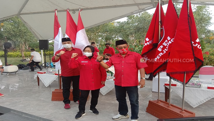 Wali Kota Surabaya, Tri Rismaharini dan paslon Eri Cahyadi-Armuji. (Foto: MP/Budi Lentera)