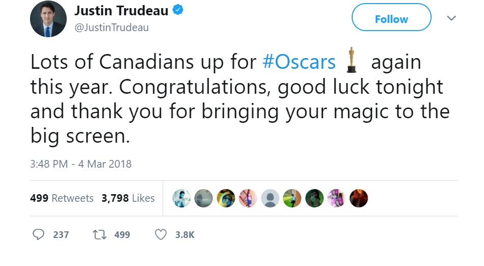 PM Justin Trudeau: Banyak Orang Kanada Tampil di Oscar, Semoga Berhasil