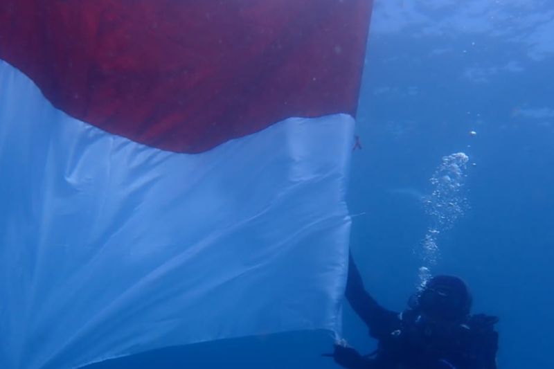 Puluhan Penyelam Kibarkan Bendera Merah Putih di Taman Laut Pandanan Lombok