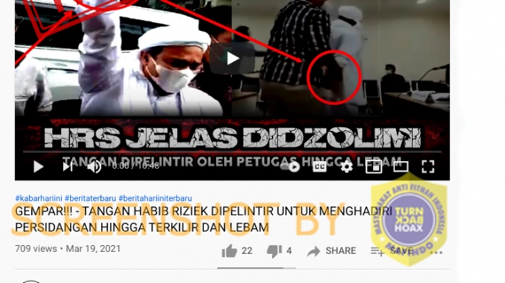 [HOAKS atau FAKTA]: Tangan Rizieq Lebam karena Tangannya Dipelintir Petugas
