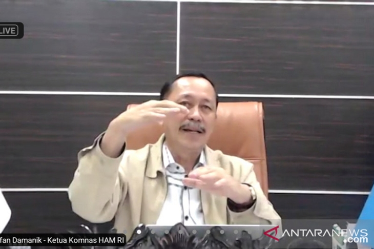 Tangkapan layar Ketua Komnas HAM RI Ahmad Taufan Damanik. (ANTARA/ (Muhammad Zulfikar)