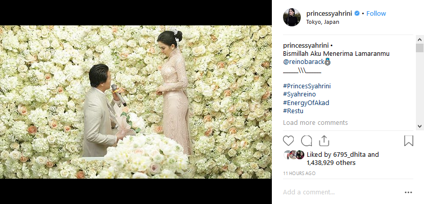 Foto Syahrini dan Reino Barack (Sumber: Instagram/princessyahrini)