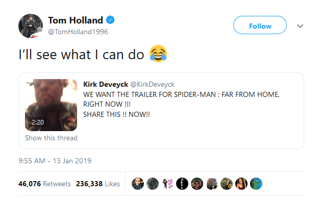 Tom Holand membalas pertanyaan fan (Sumber: Twitter/TomHolland)