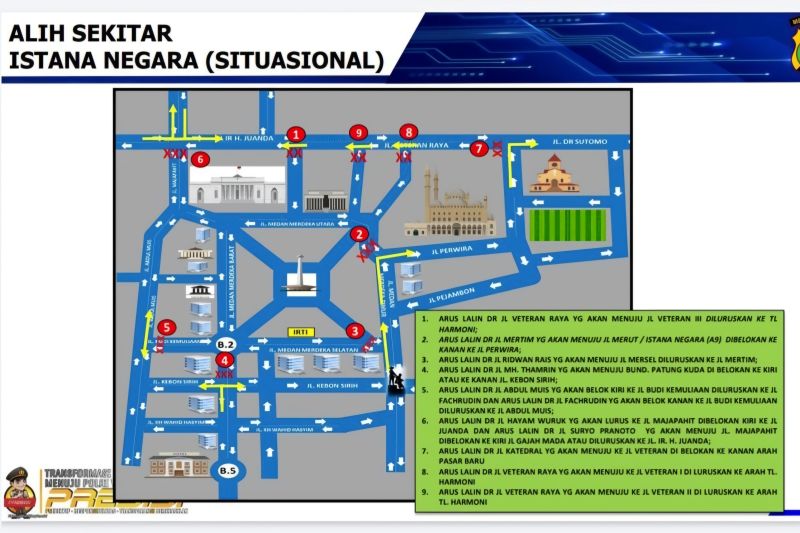 9 Jalur Rekayasa Lalu Lintas Seputar Istana Saat Hari H Pelantikan Kepala Daerah