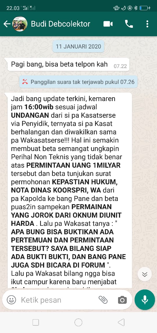 Percakapan WA Presidium Indonesia Police Watch (IPW) Neta S Pane dengan Budianto yang melaporkan pemerasan oleh mantan Kasat Reskrim Polres Metro Jakarta Selatan AKBP Andi Sinjaya Ghalib
